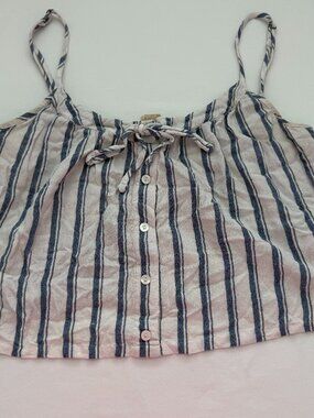 Hollister Striped Crop Tank Top Women Small Tie Front Button Cami Y2K Coastal